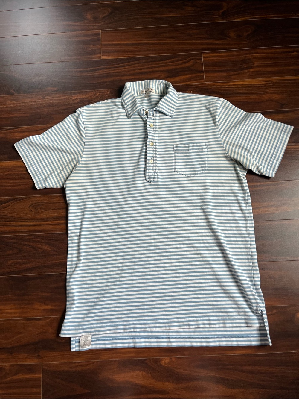 Peter Millar Light Blue & White Striped Short Sleeve Polo Shirt, XXL, EUC
